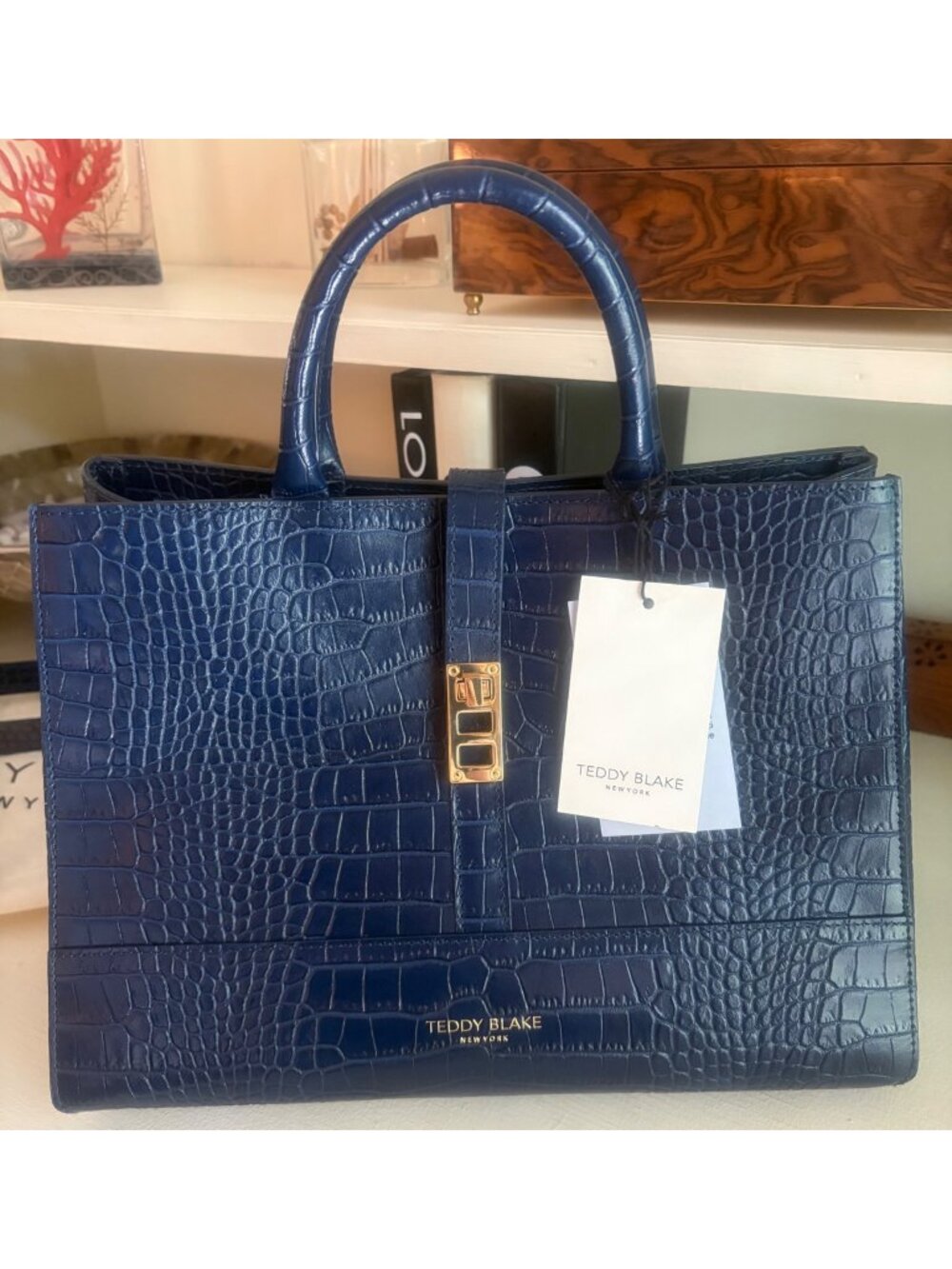 Teddy Blake New York Lola Croco 12" Blue Jeans Shoulder Handbag
